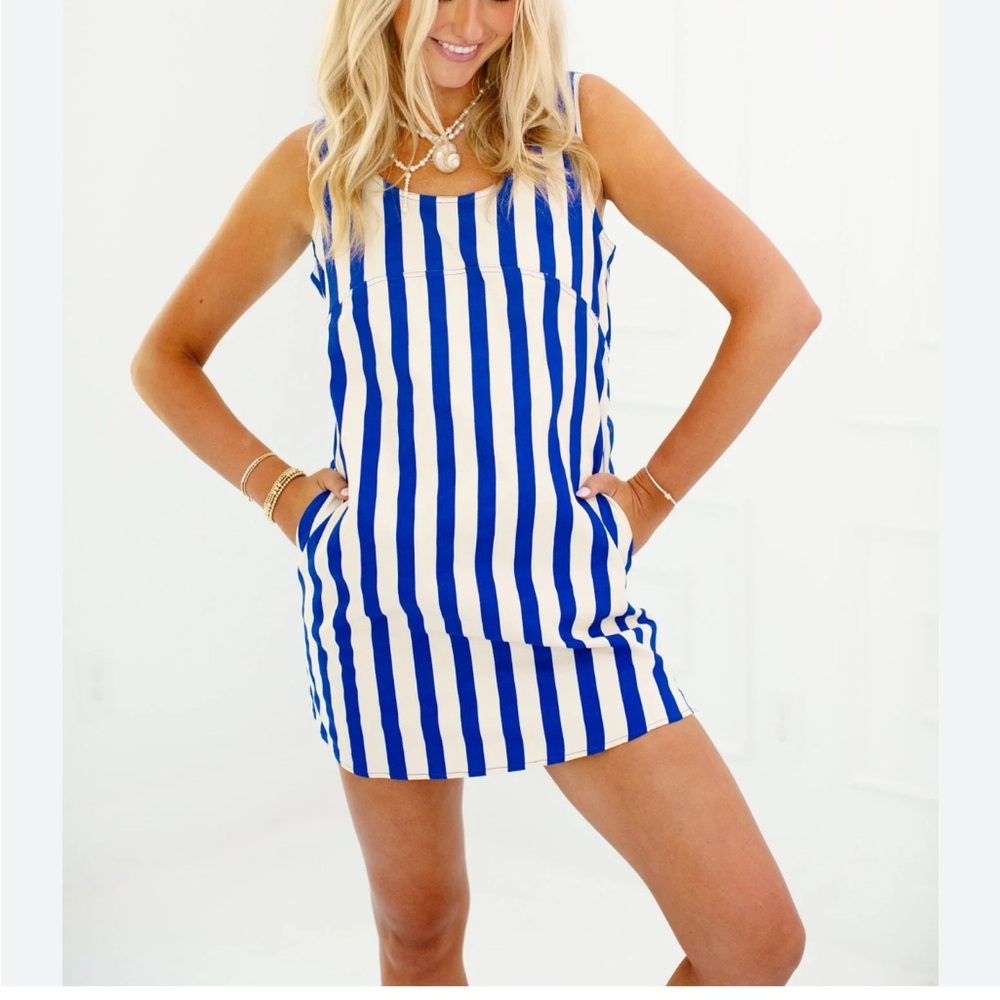 Blue and White Striped Dress